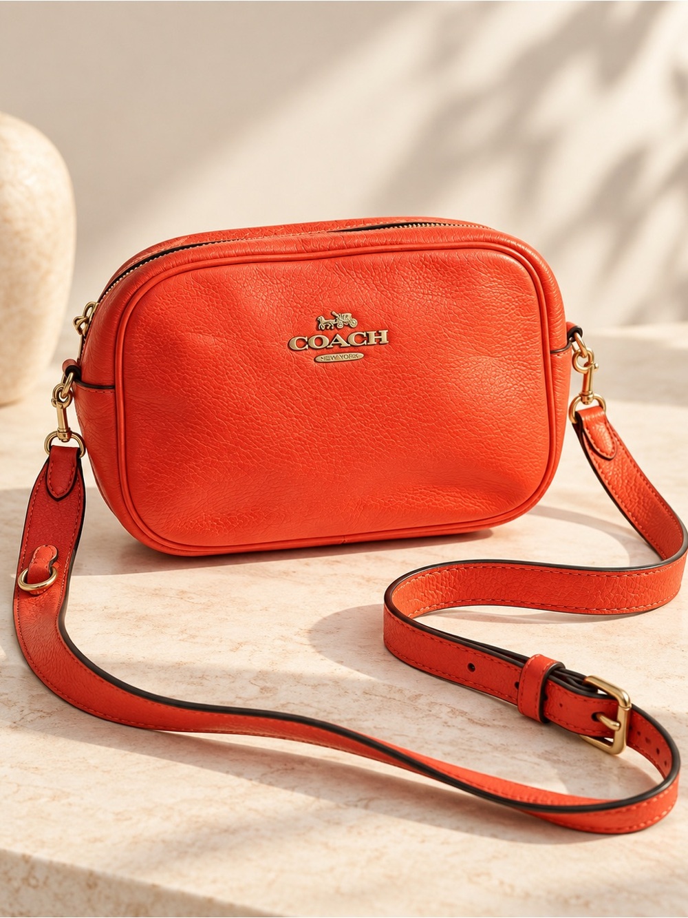 Vintage Coach Red Pebbled Leather Camera Crossbody Bag Y2K Designer